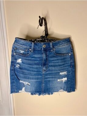 American Eagle Outfitters Blue Distressed Denim Mini Skirt #1072